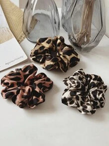 3pcs Fabric Leopard Print Hair Ties, Simple & Elegant Print Headbands In Vintage Style