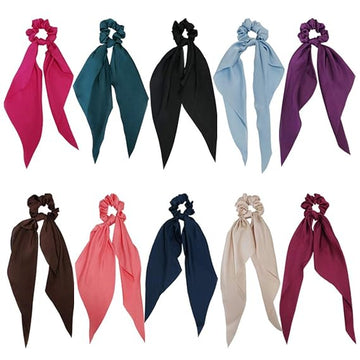 10 Pieces Hair Scrunchies Bowknot Satin Chiffon Long Tail Elastics Ribbon